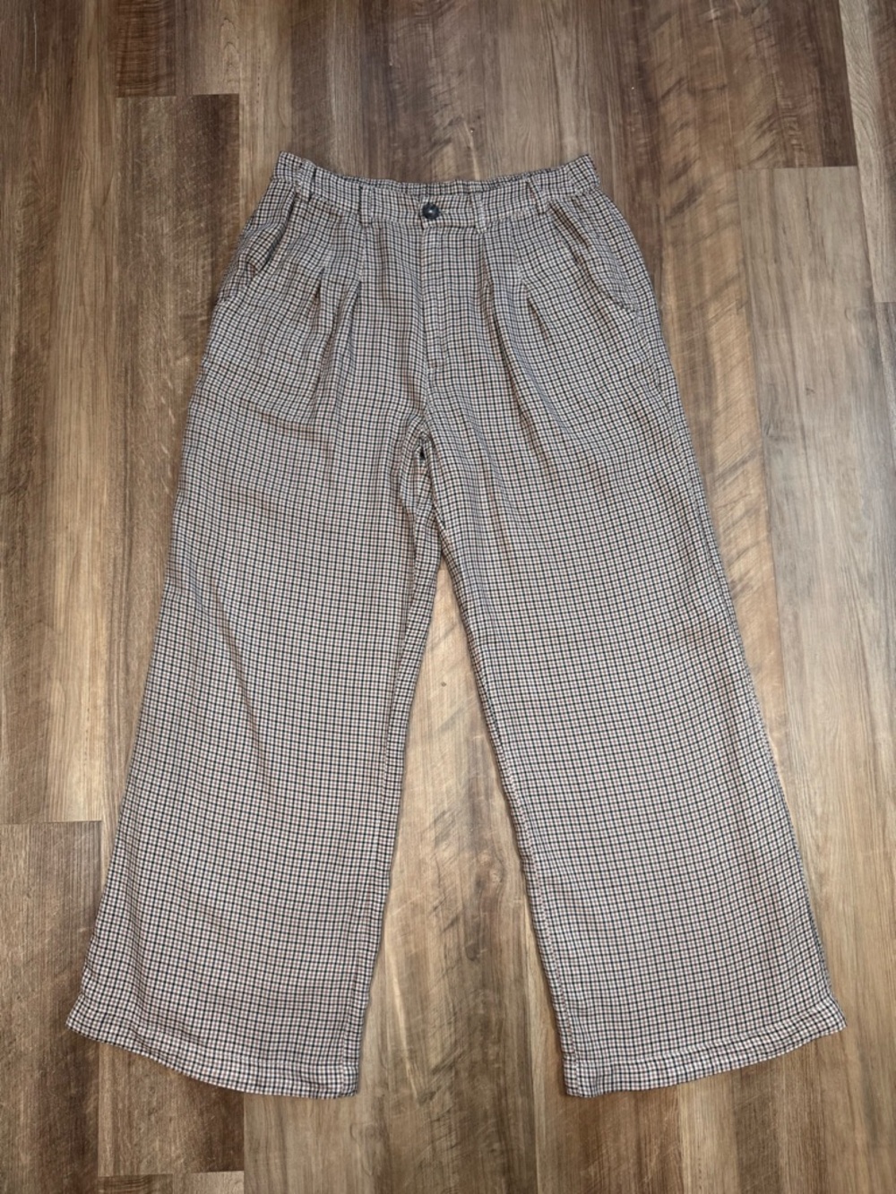 Kenzie + Francesca’s Brown and Cream Plaid Wide-Leg Pants, Size Large